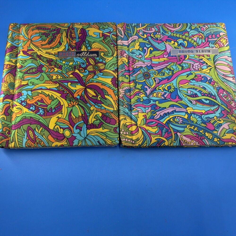 VTG Photo Album 60s 70s Groovy Paisley Orange Pink Yellow Green Set Of 2